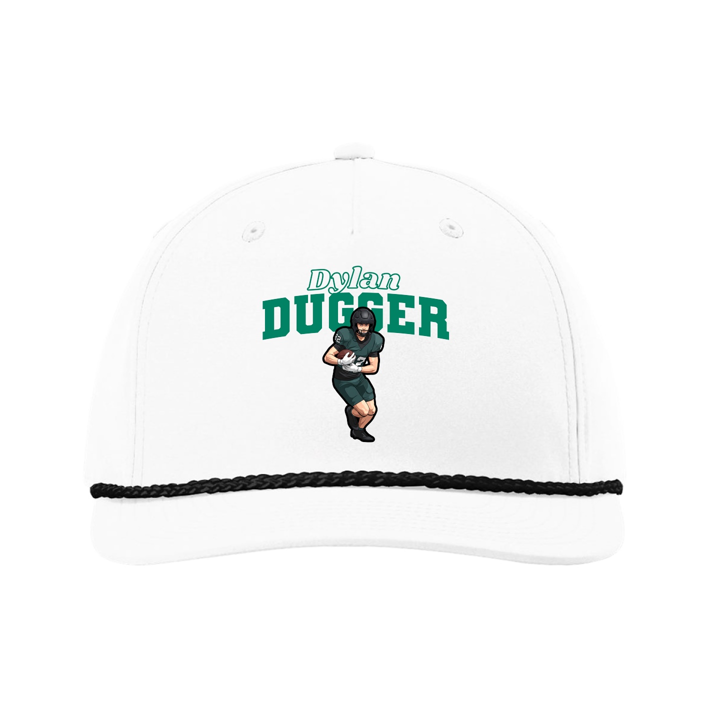Five-Panel Classic Rope Cap — Name Arch in White