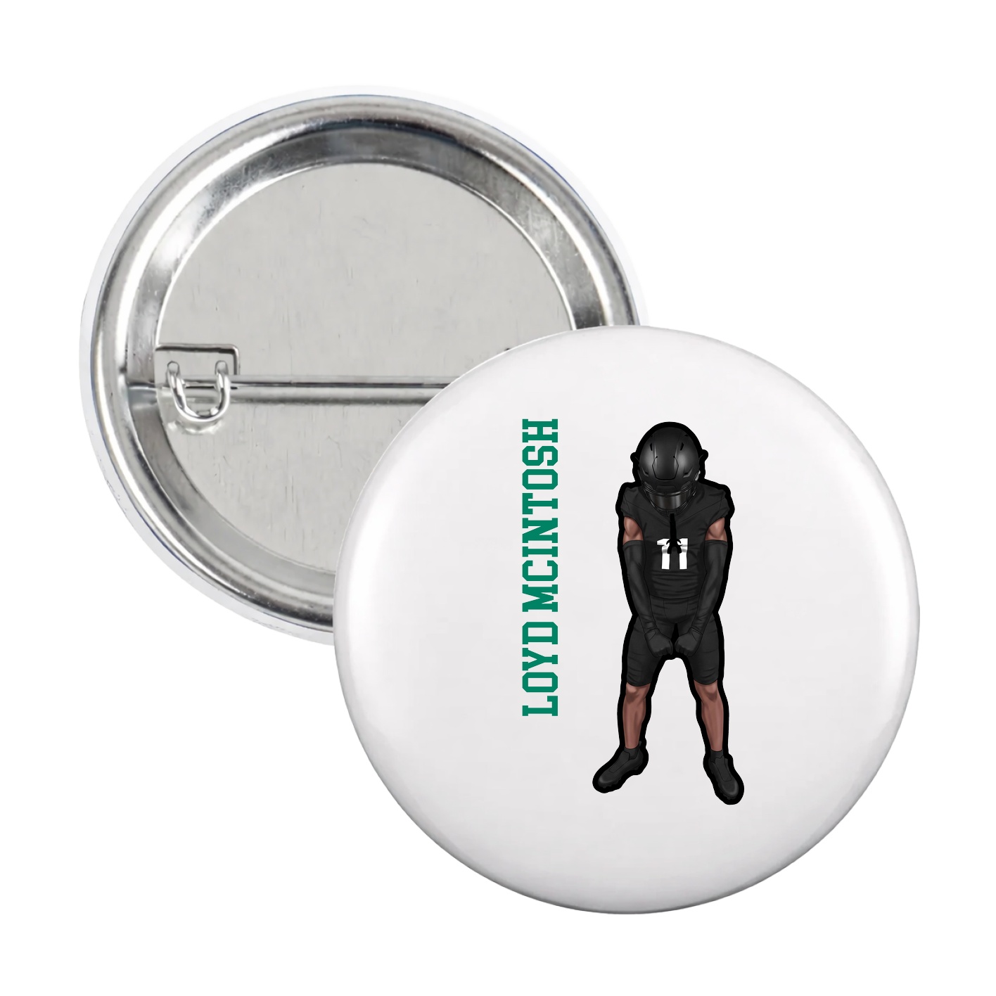 Game Day Button — Name Vertical in White