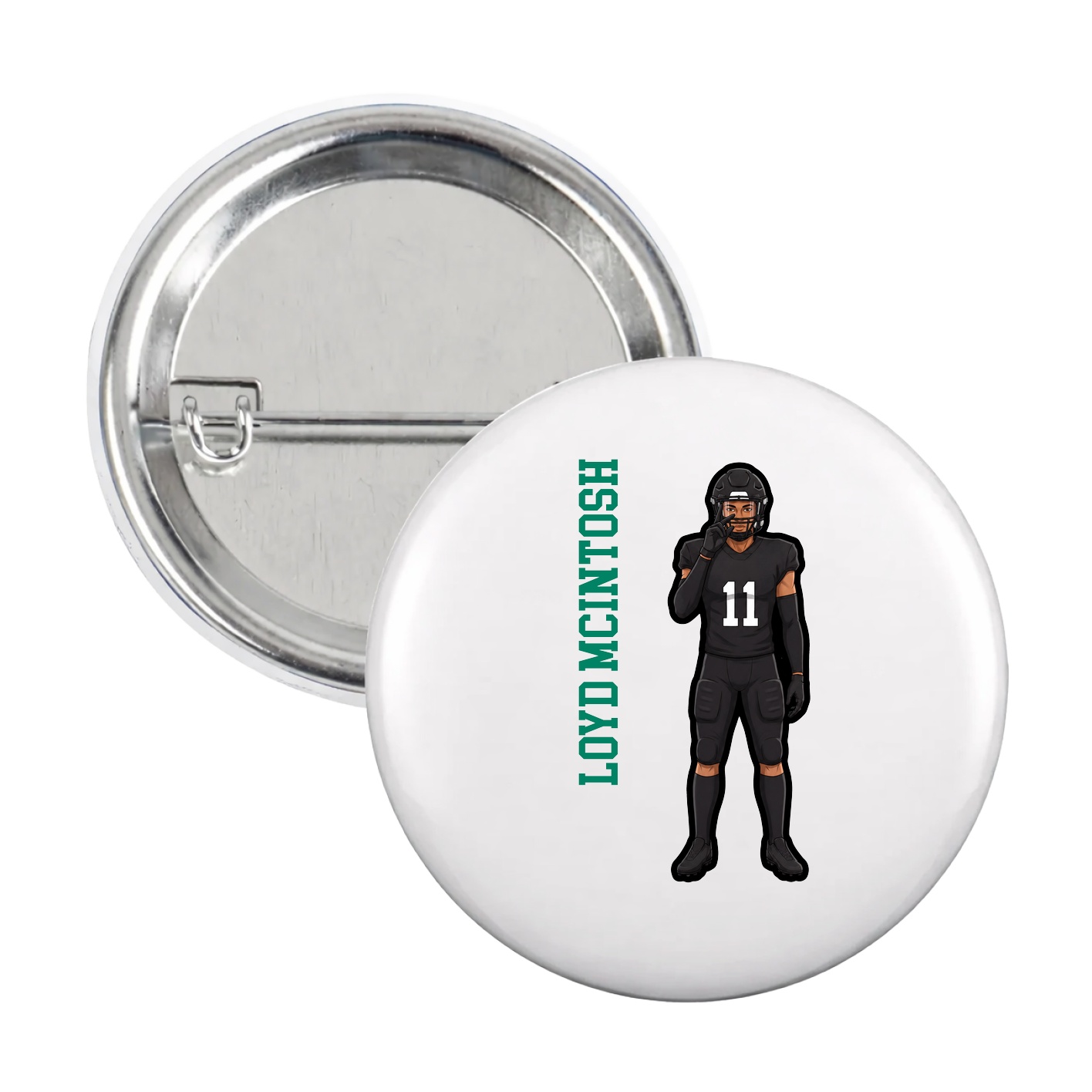 Game Day Button — Name Vertical in White