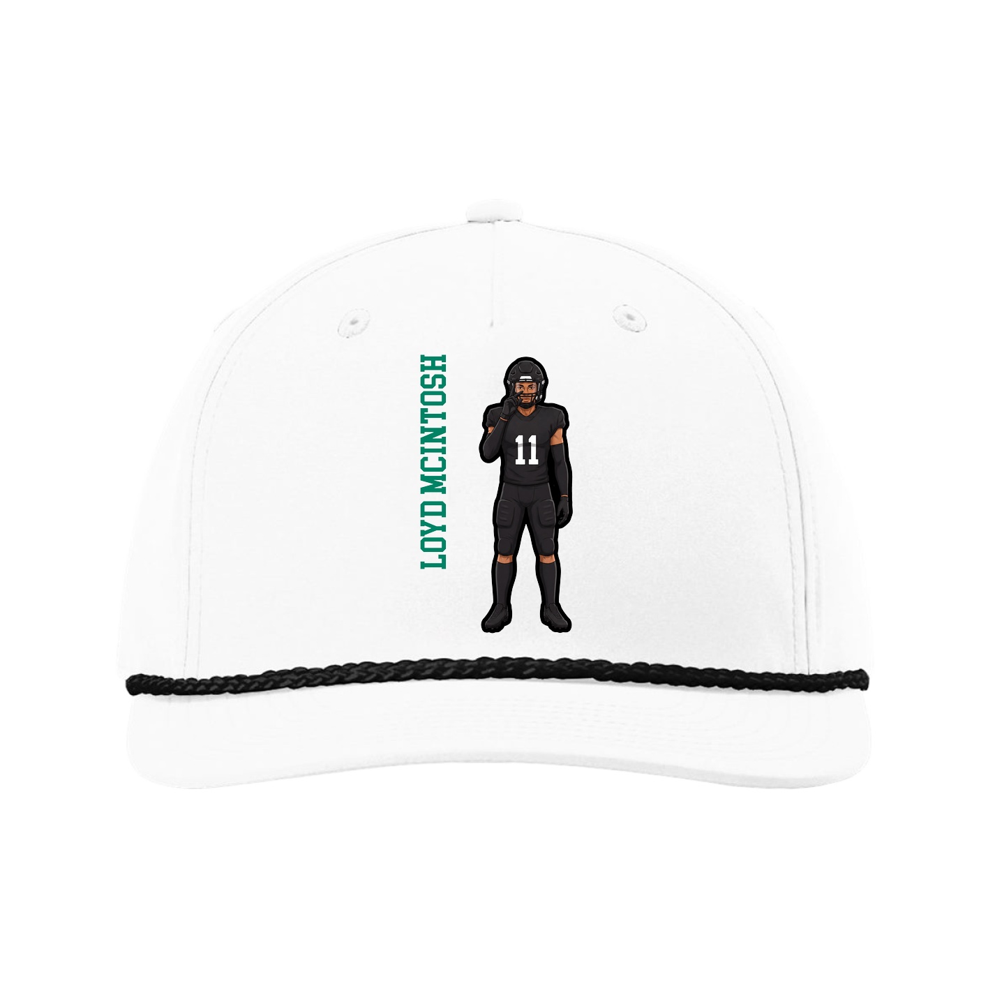 Five-Panel Classic Rope Cap — Name Vertical in White