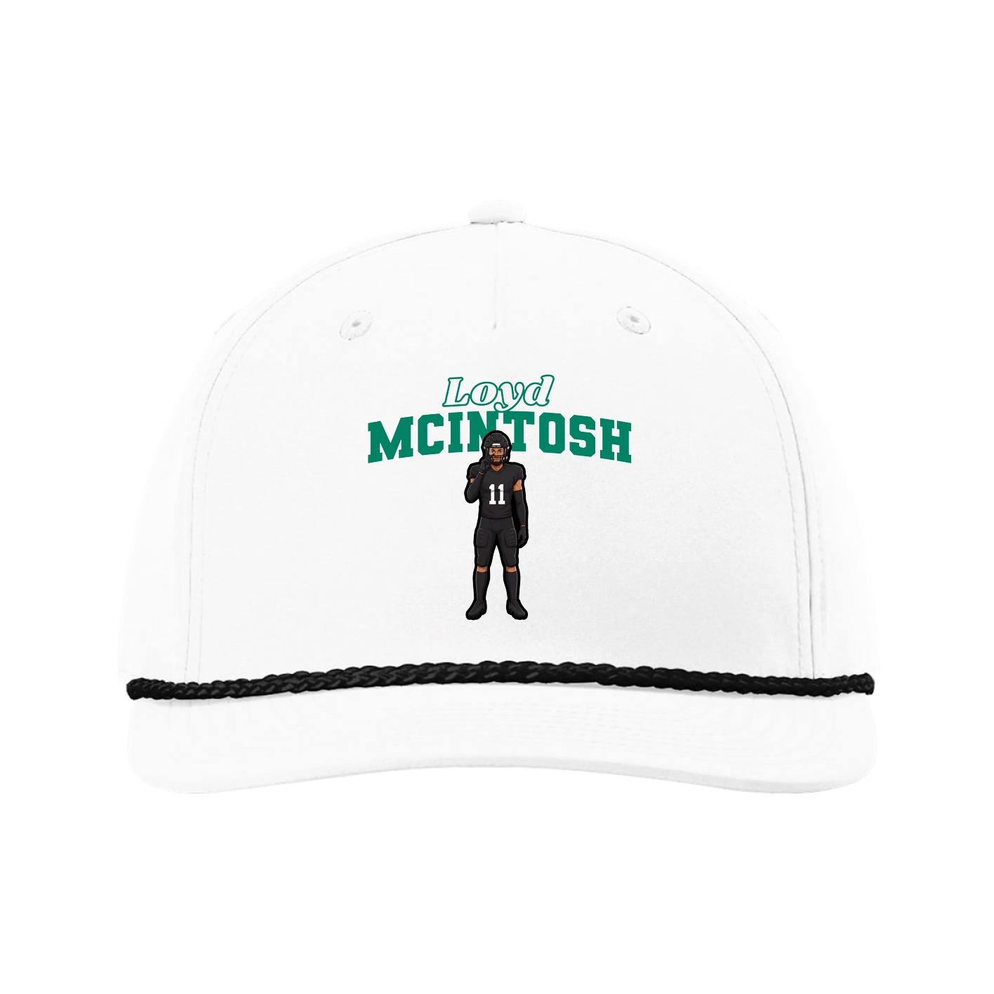 Five-Panel Classic Rope Cap — Name Arch in White
