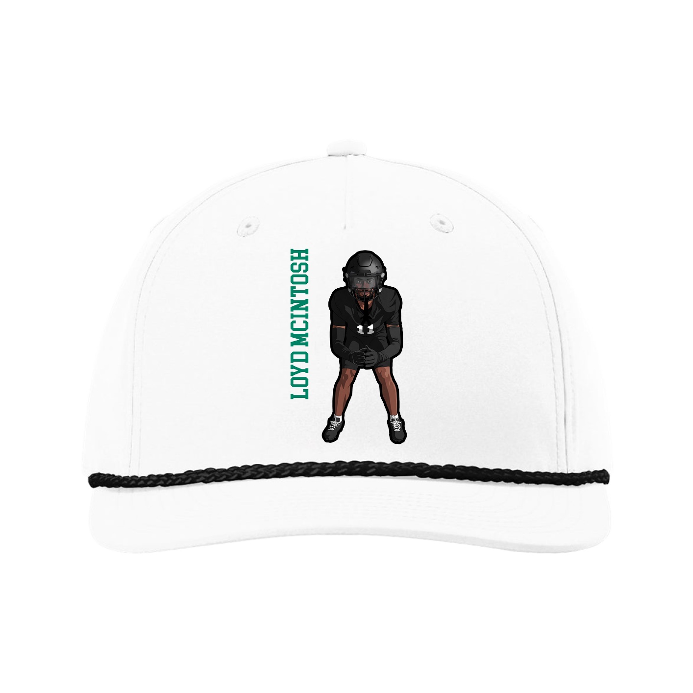 Five-Panel Classic Rope Cap — Name Vertical in White