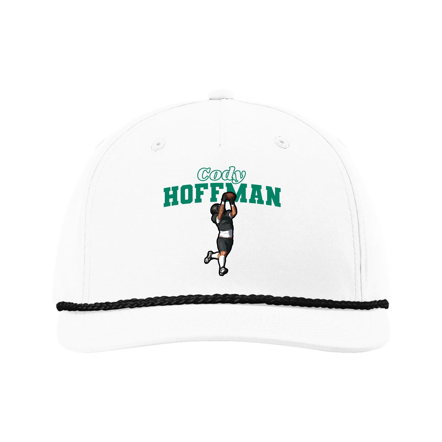Five-Panel Classic Rope Cap — Name Arch in White