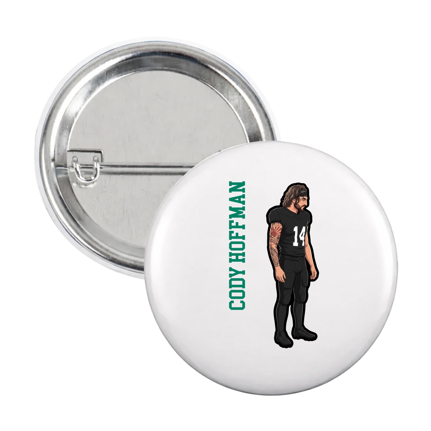 Game Day Button — Name Vertical in White