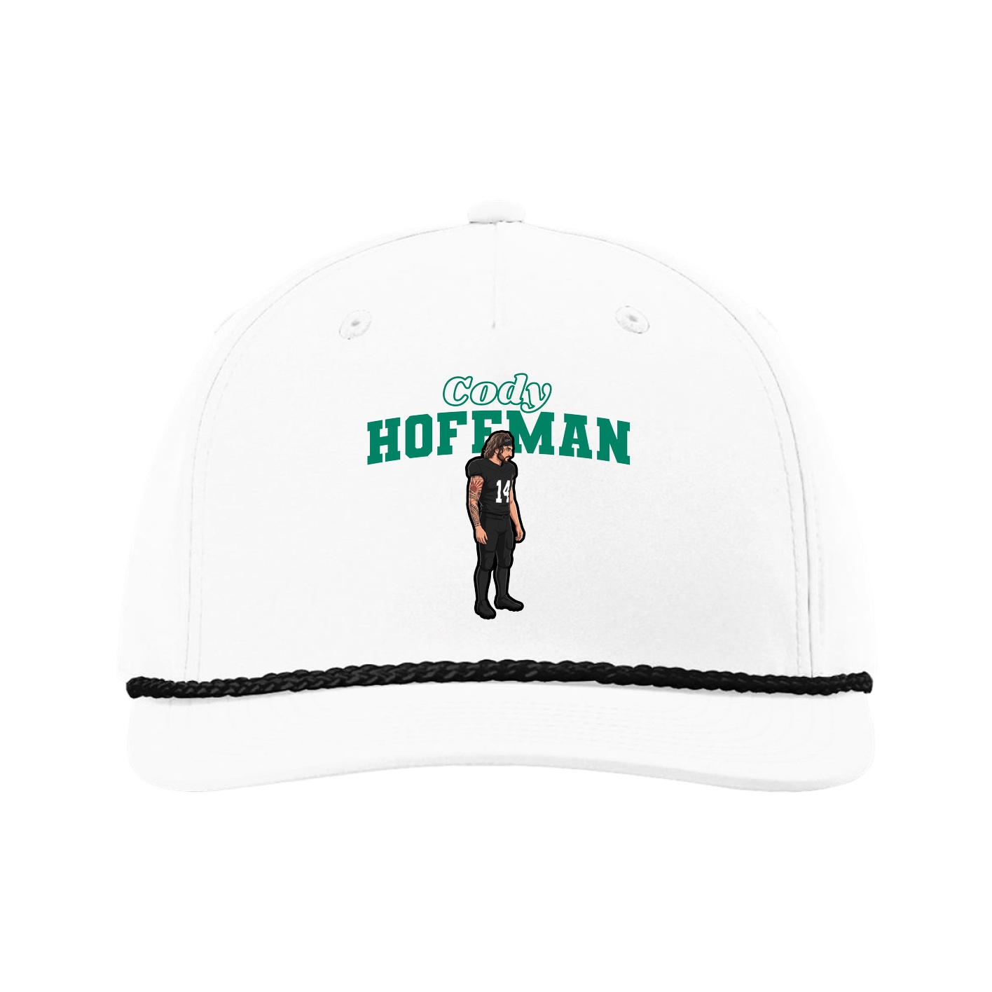 Five-Panel Classic Rope Cap — Name Arch in White