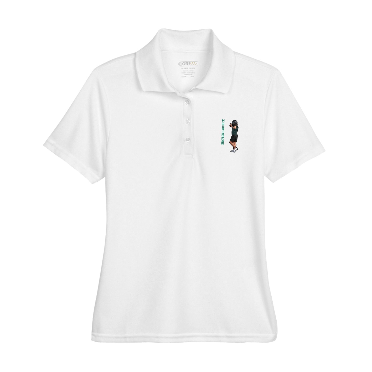 Womens Performance Polo — Name Vertical in White