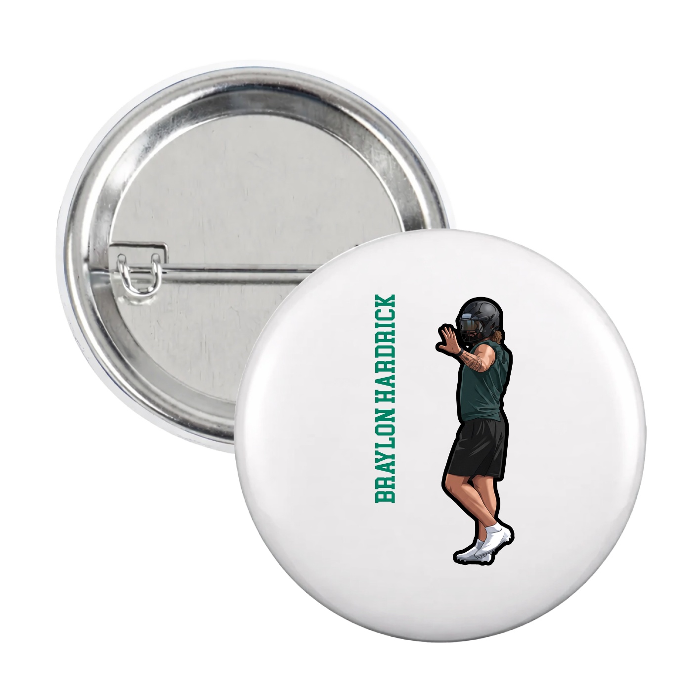 Game Day Button — Name Vertical in White