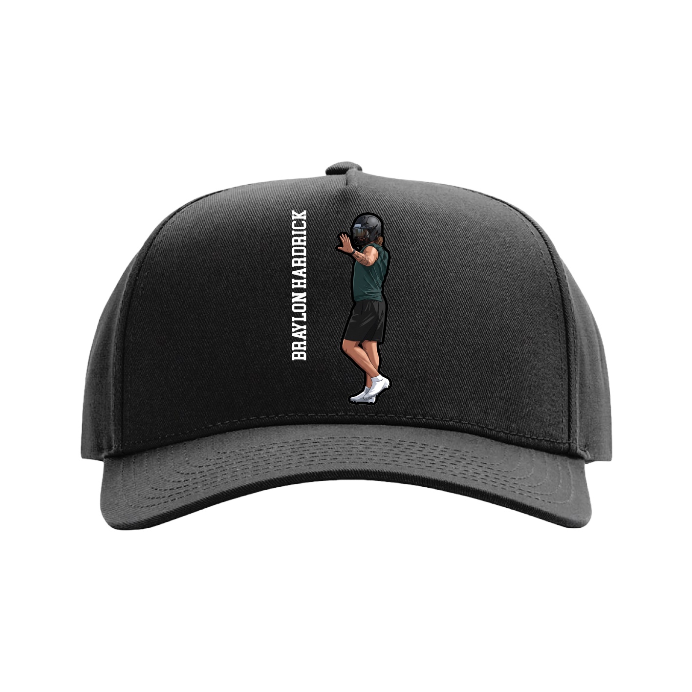 Full Fabric Five-Panel Champ Cap — Name Vertical in Black