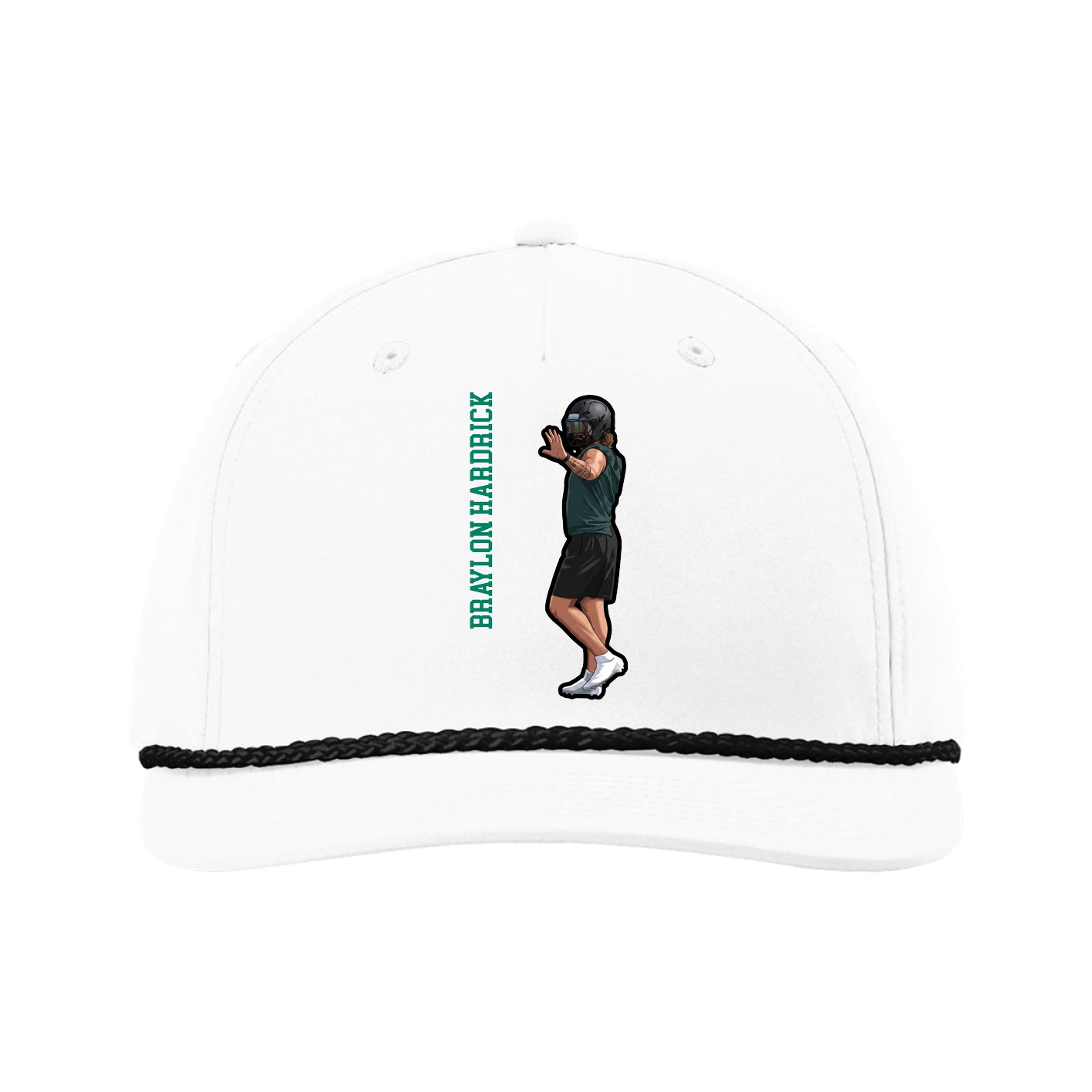 Five-Panel Classic Rope Cap — Name Vertical in White