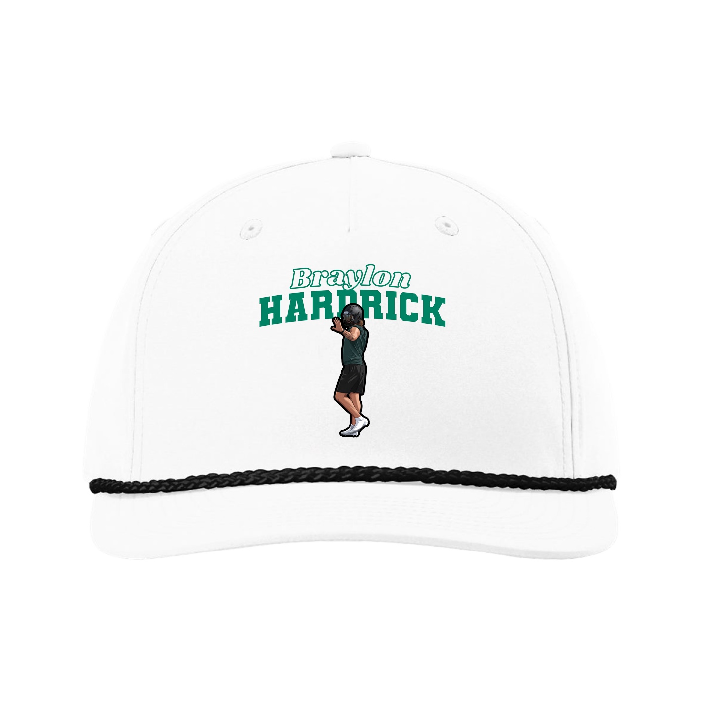 Five-Panel Classic Rope Cap — Name Arch in White