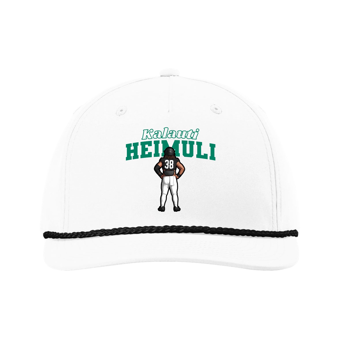 Five-Panel Classic Rope Cap — Name Arch in White