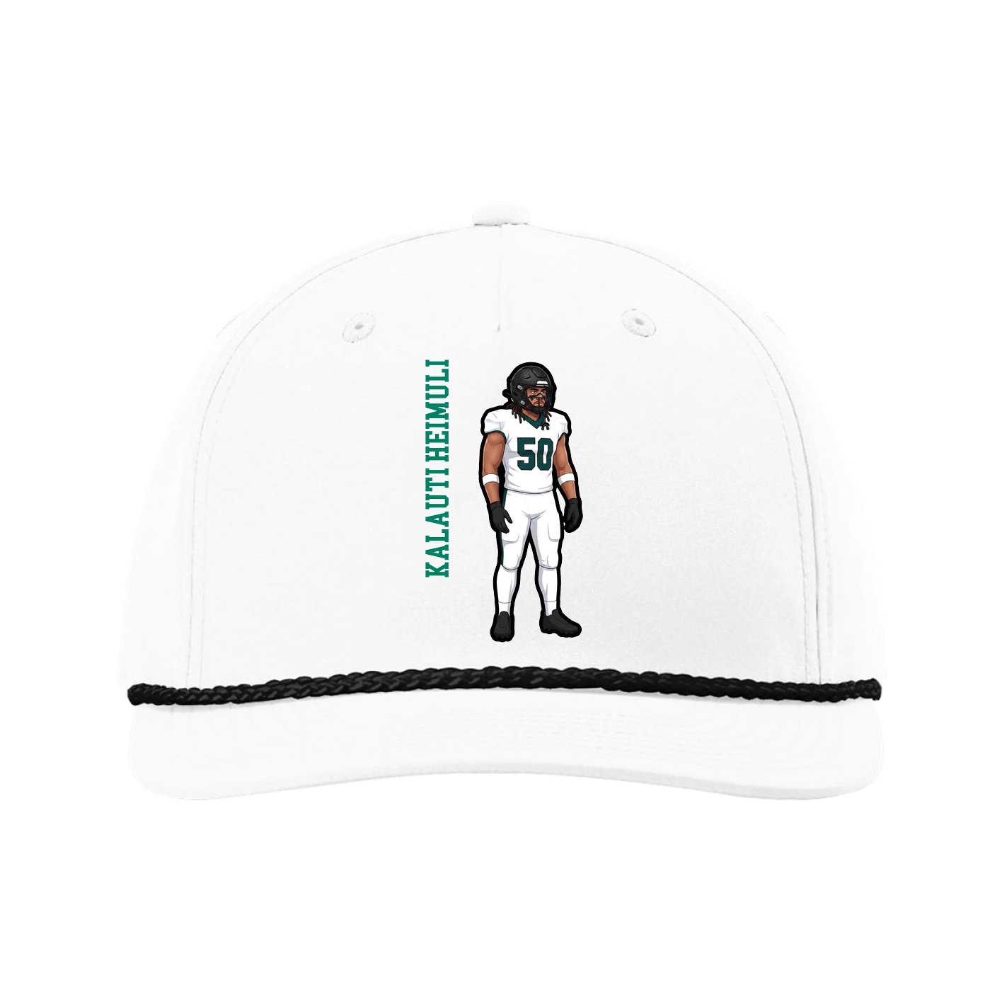 Five-Panel Classic Rope Cap — Name Vertical in White