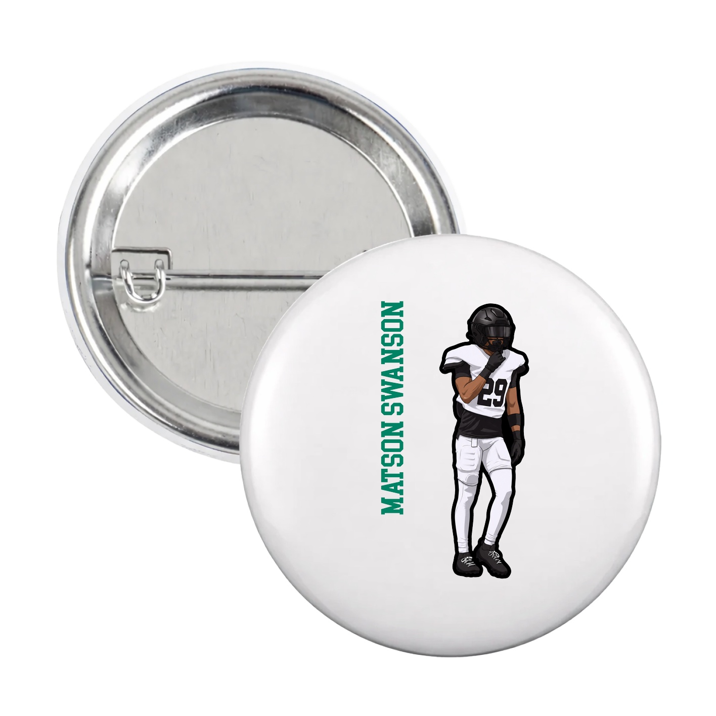 Game Day Button — Name Vertical in White