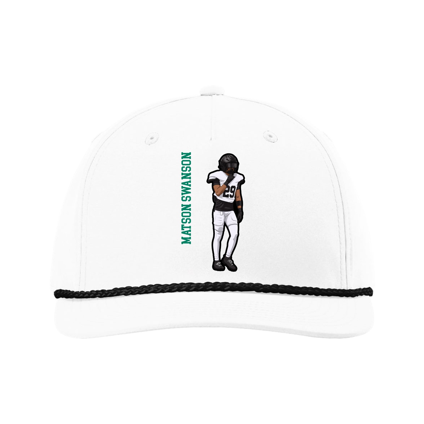 Five-Panel Classic Rope Cap — Name Vertical in White