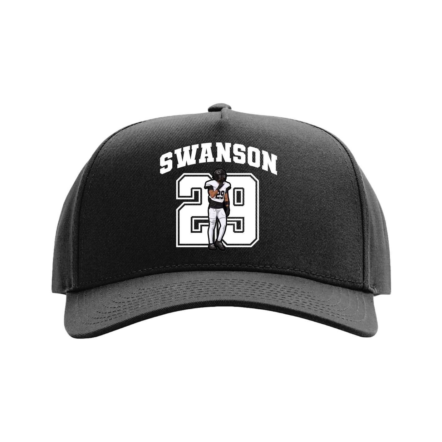 Full Fabric Five-Panel Champ Cap — Number in Black
