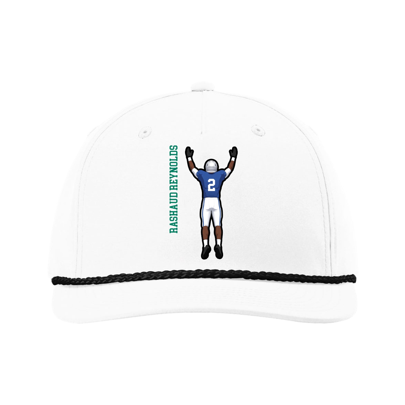 Five-Panel Classic Rope Cap — Name Vertical in White