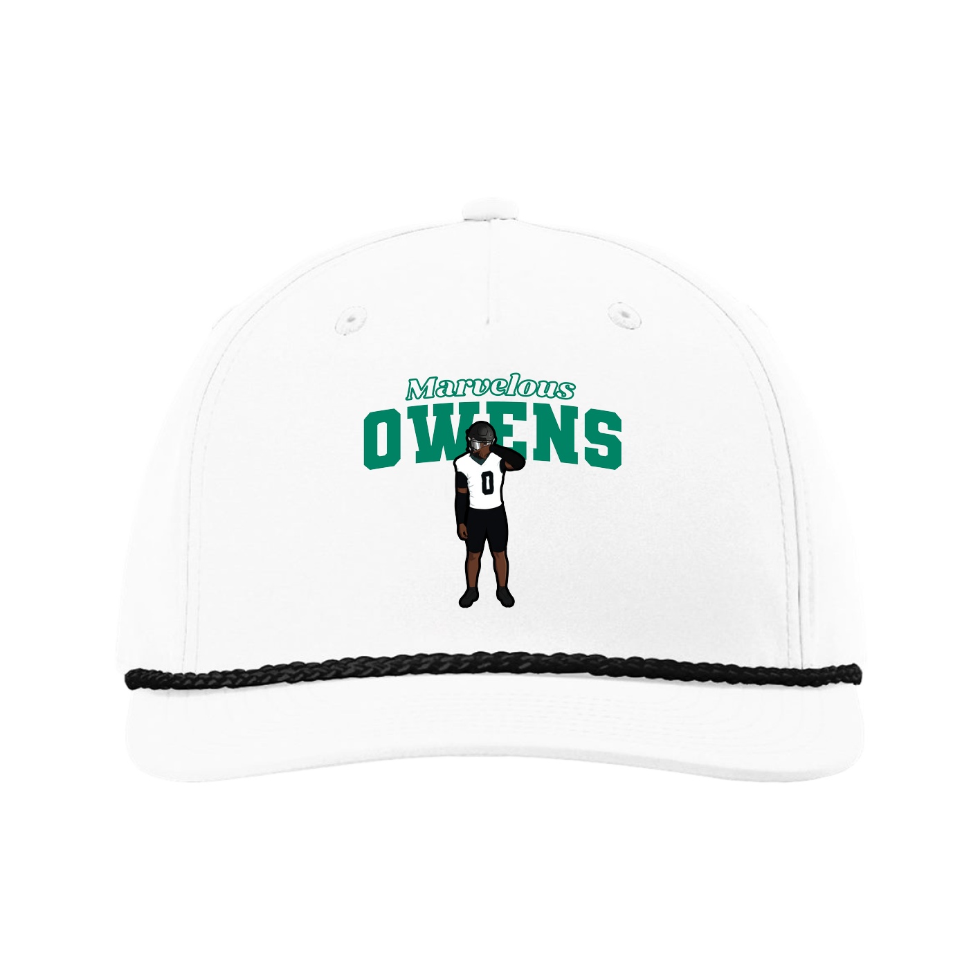 Five-Panel Classic Rope Cap — Name Arch in White