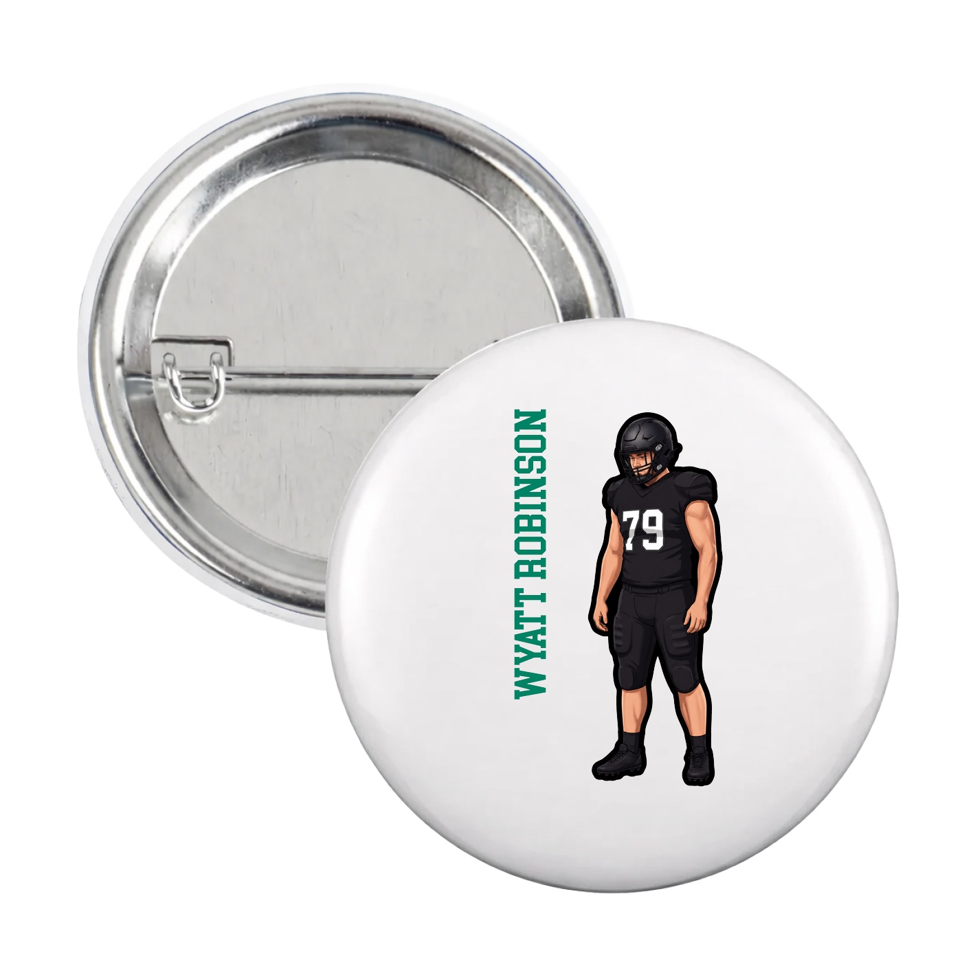 Game Day Button — Name Vertical in White