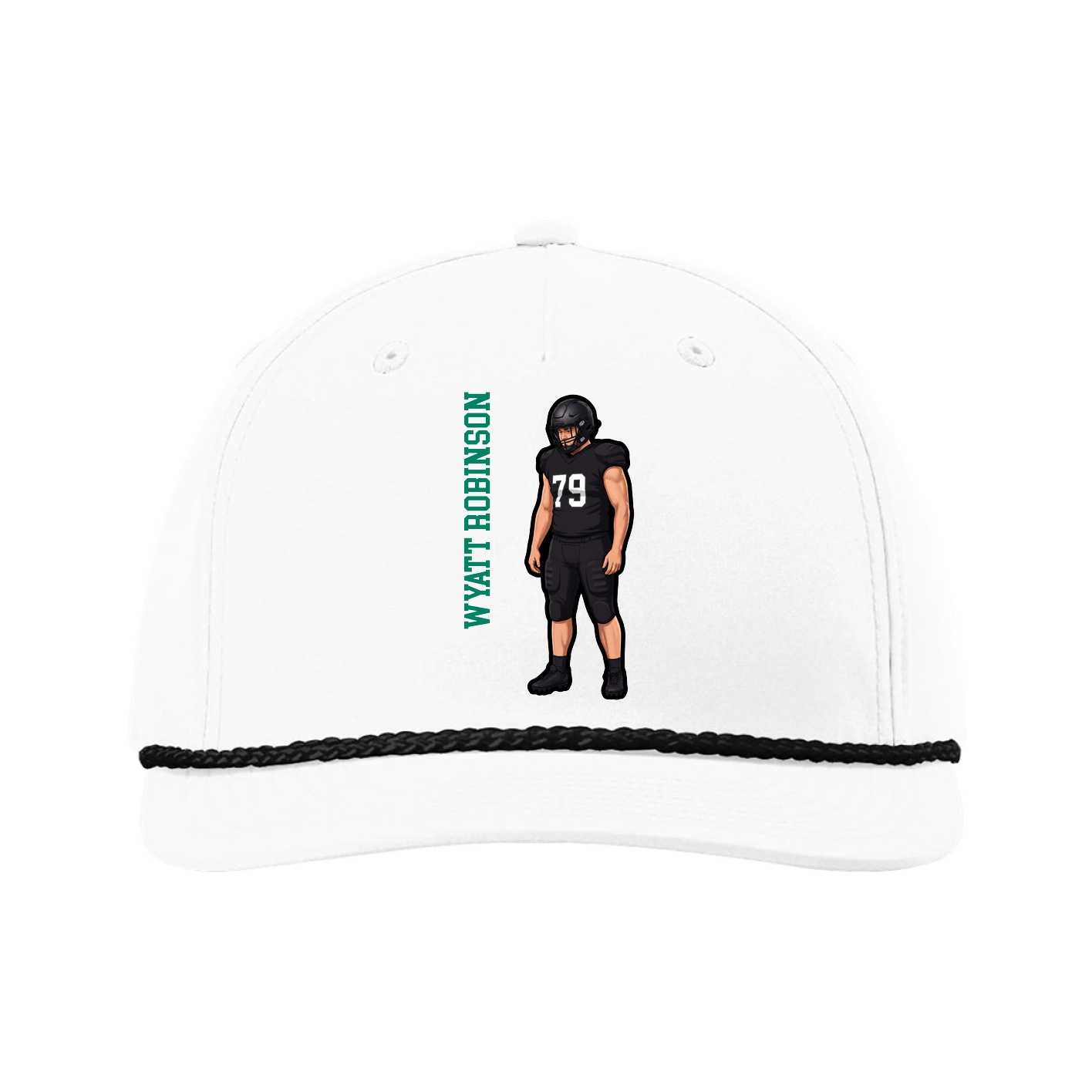 Five-Panel Classic Rope Cap — Name Vertical in White