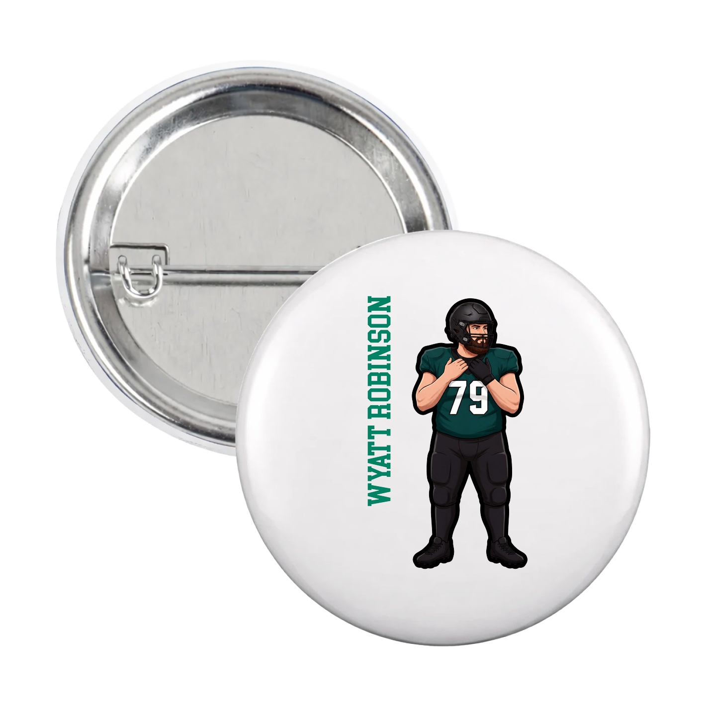 Game Day Button — Name Vertical in White