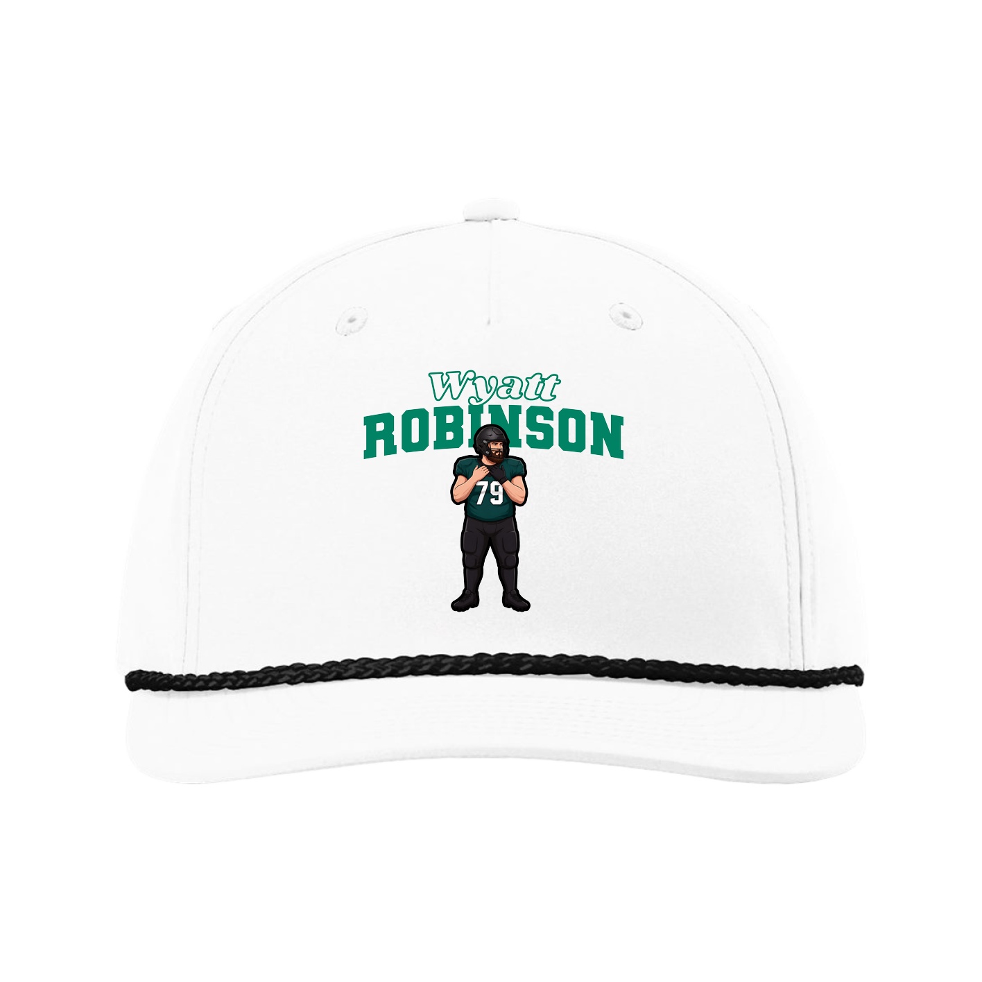 Five-Panel Classic Rope Cap — Name Arch in White
