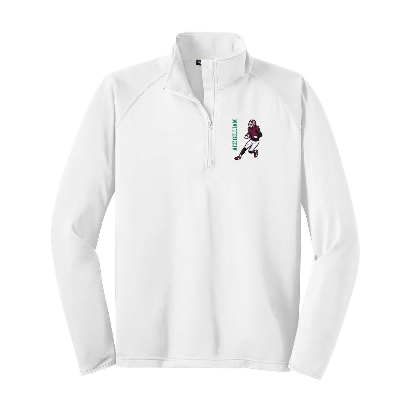 Q-Zip Pullover — Name Vertical in White