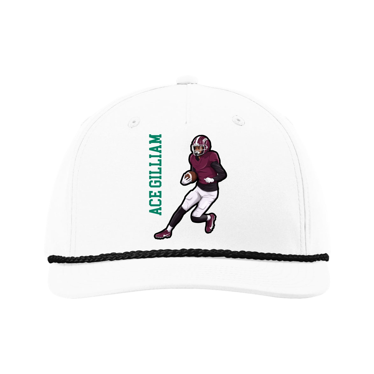 Five-Panel Classic Rope Cap — Name Vertical in White