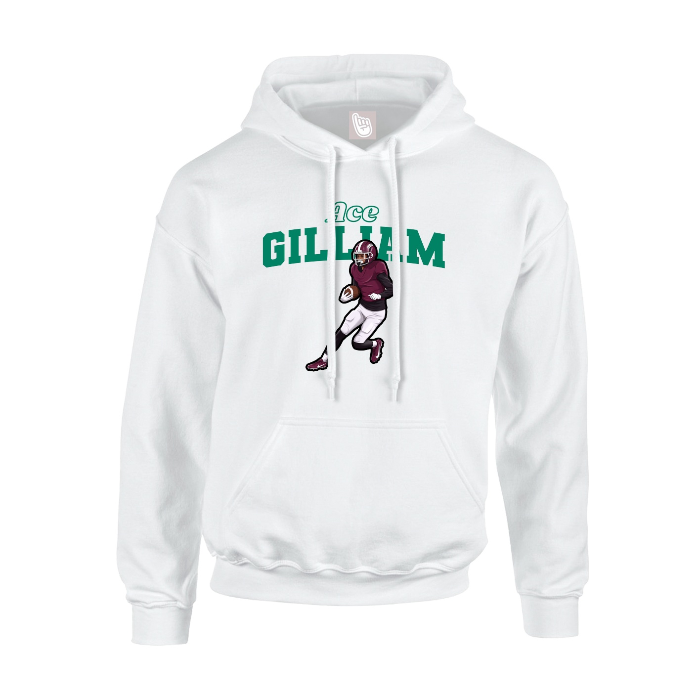 Youth Hoodie — Name Arch in White