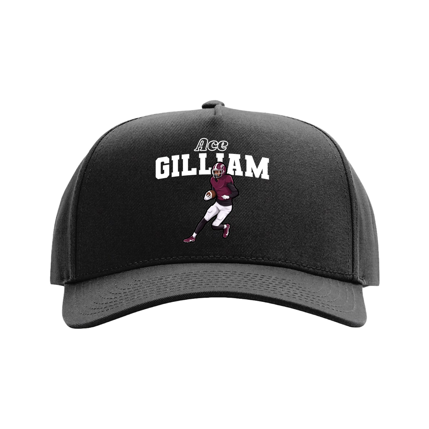 Full Fabric Five-Panel Champ Cap — Name Arch in Black