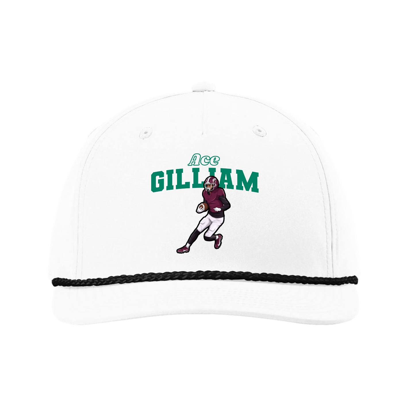 Five-Panel Classic Rope Cap — Name Arch in White
