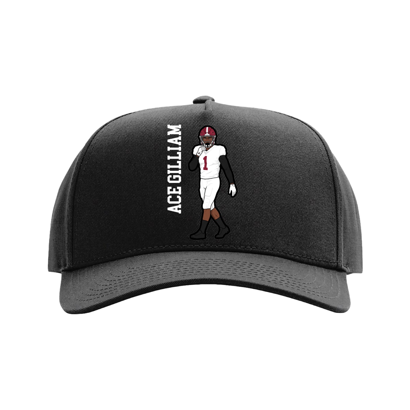 Full Fabric Five-Panel Champ Cap — Name Vertical in Black