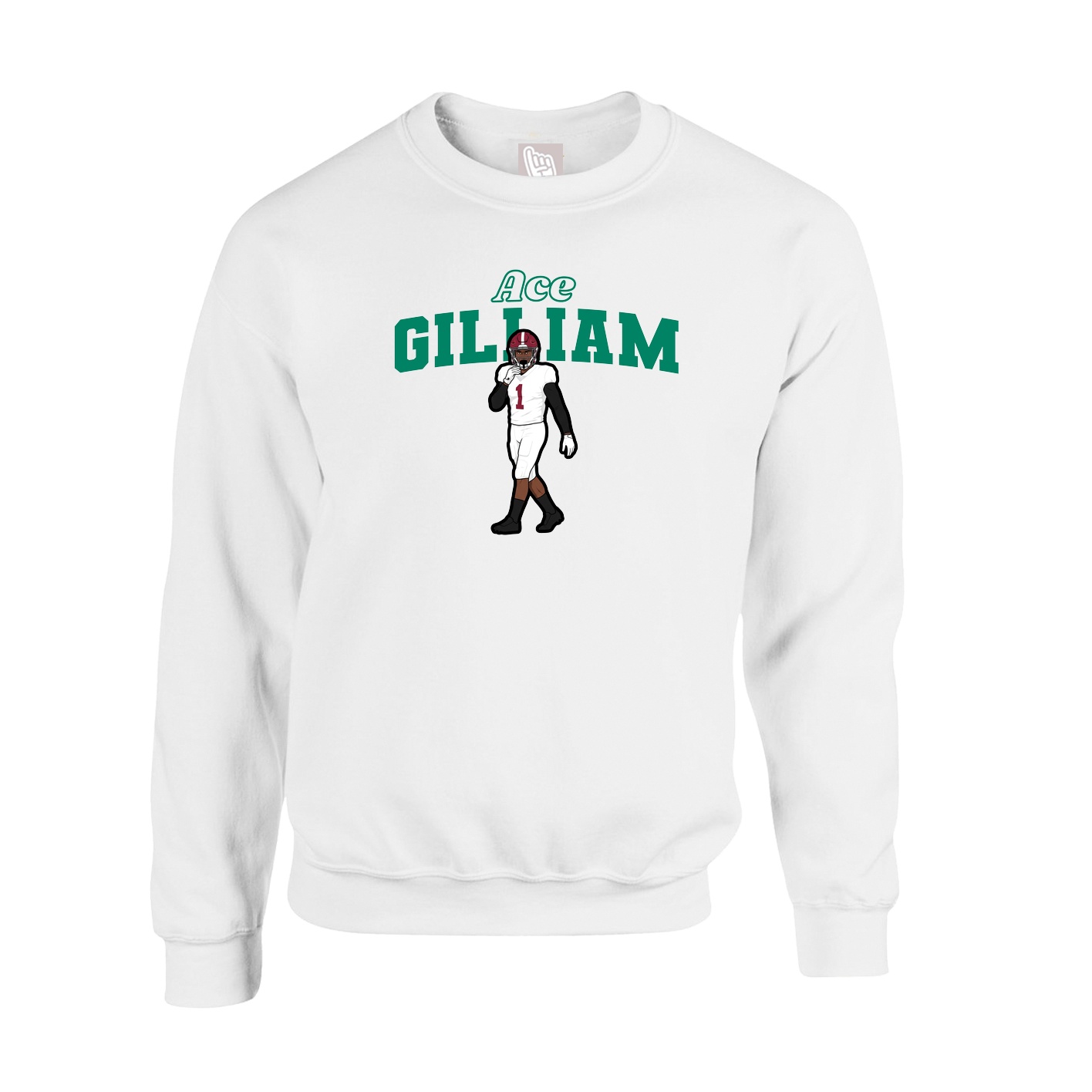 Fleece Crew — Name Arch in White
