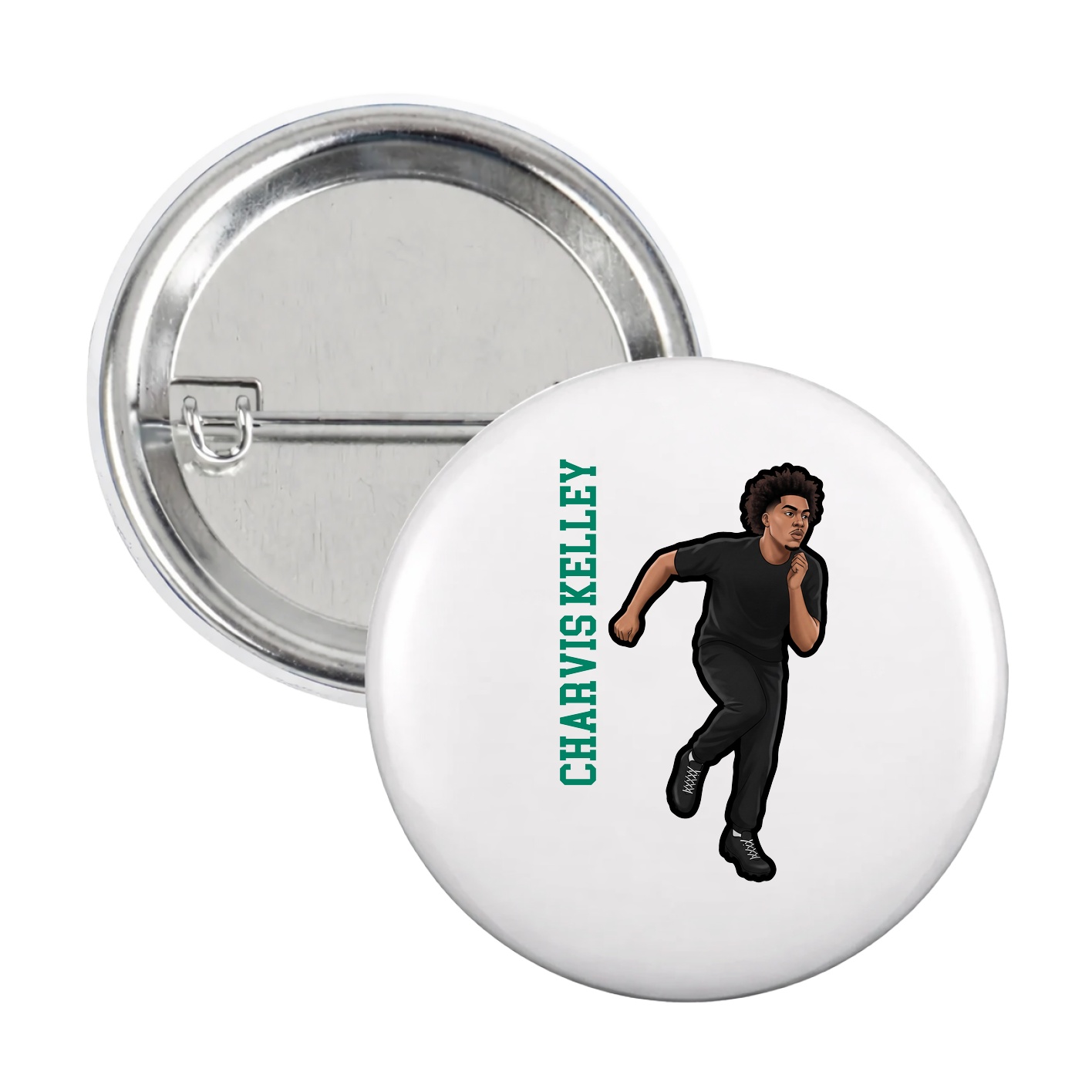 Game Day Button — Name Vertical in White