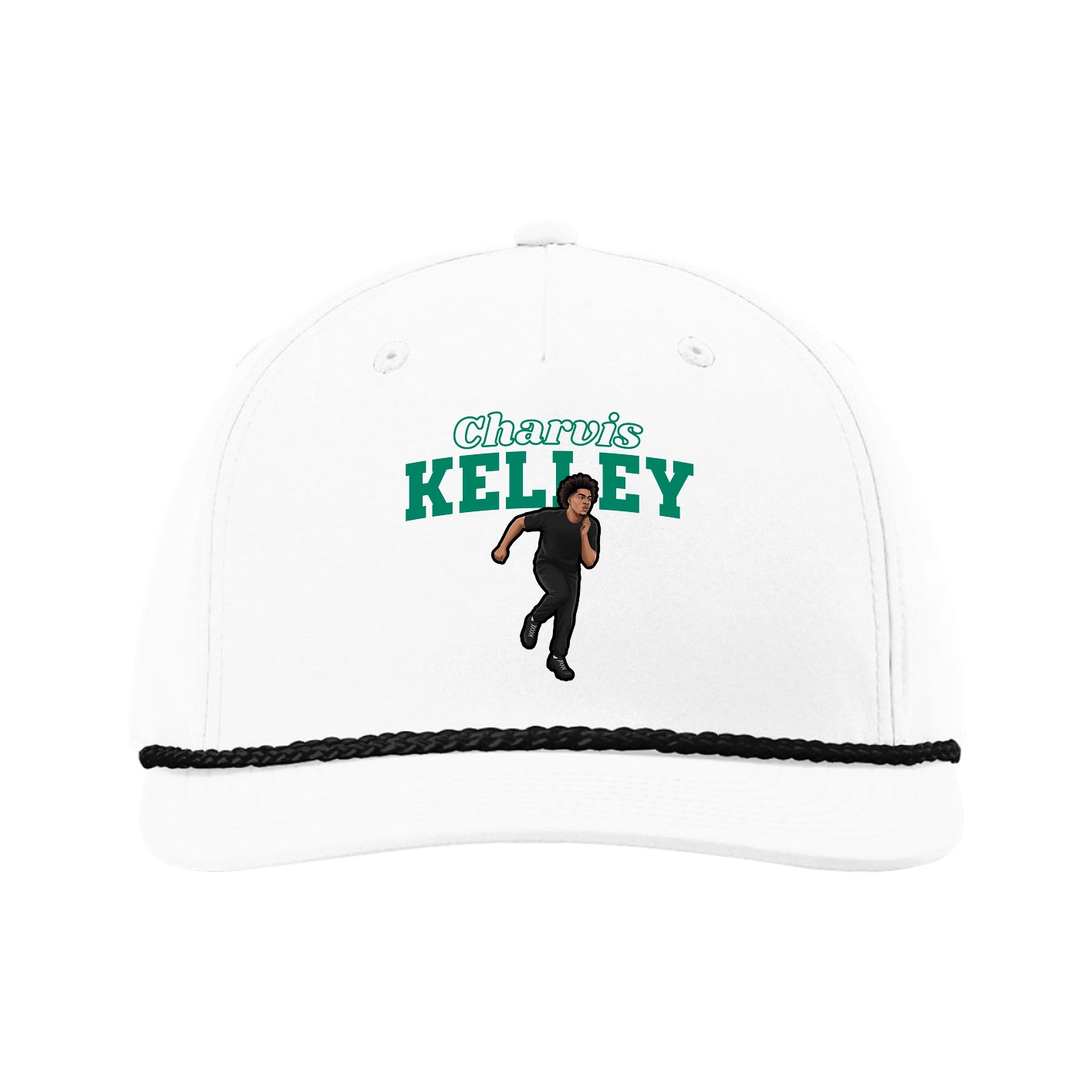 Five-Panel Classic Rope Cap — Name Arch in White