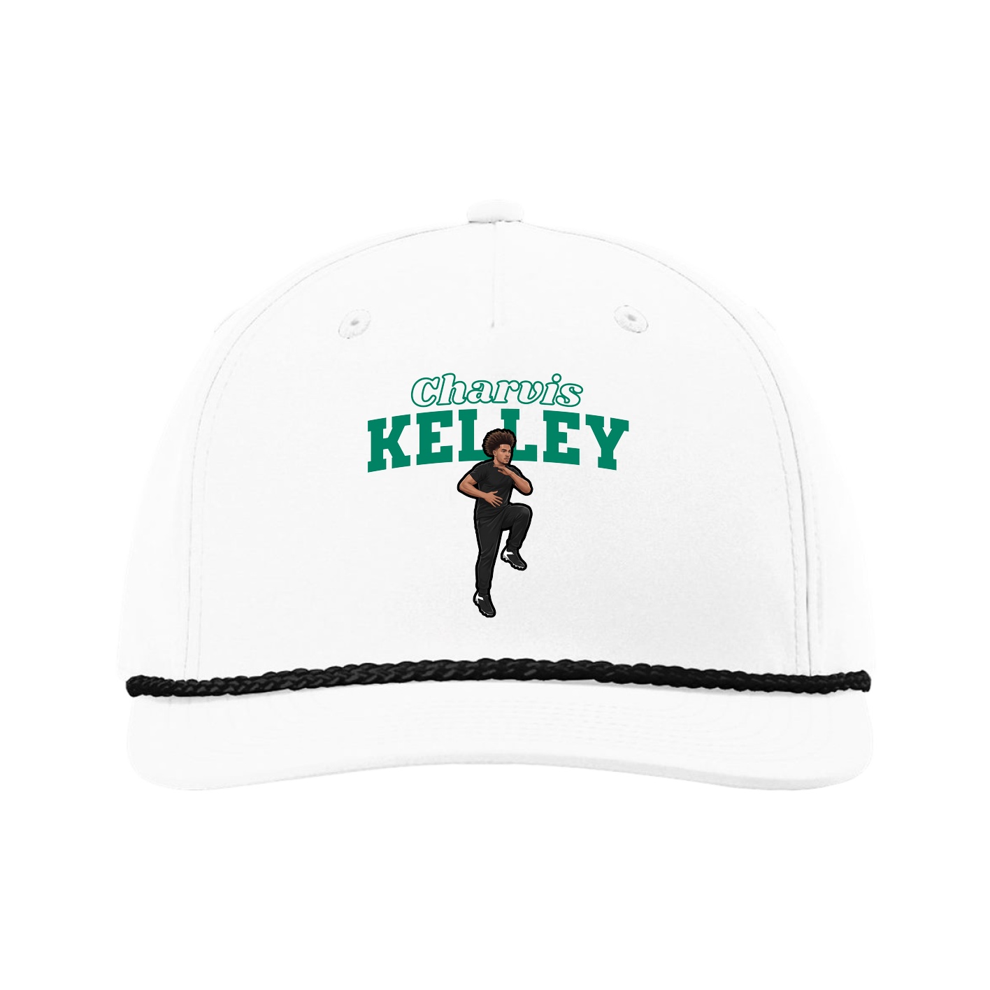 Five-Panel Classic Rope Cap — Name Arch in White