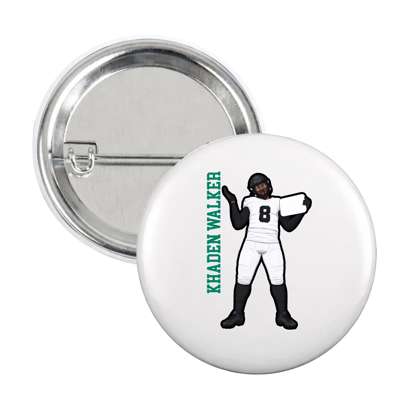 Game Day Button — Name Vertical in White