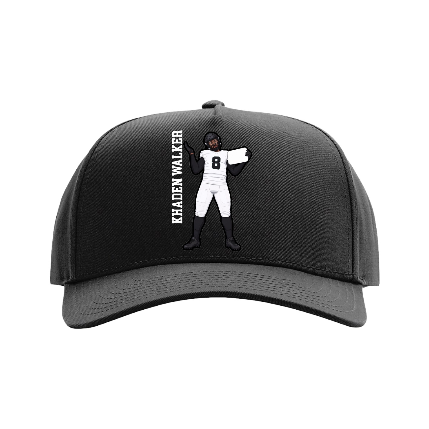 Full Fabric Five-Panel Champ Cap — Name Vertical in Black