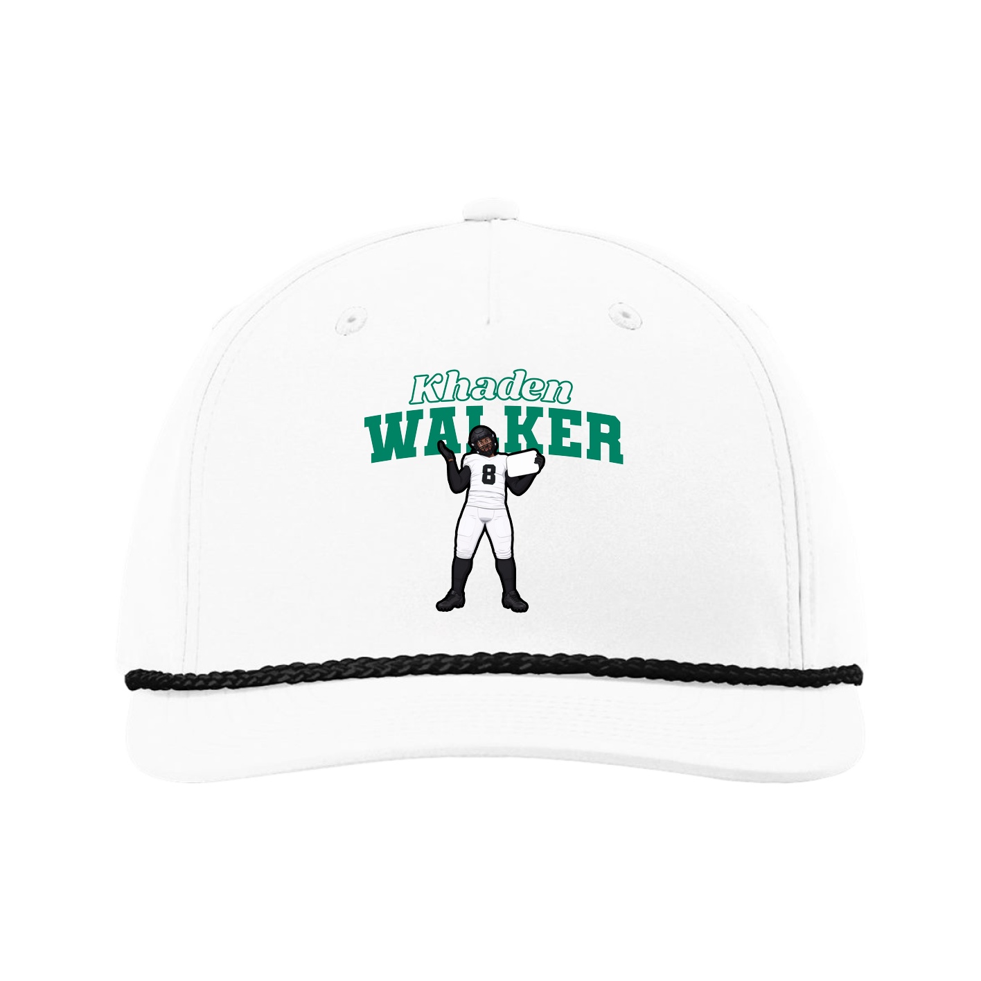 Five-Panel Classic Rope Cap — Name Arch in White