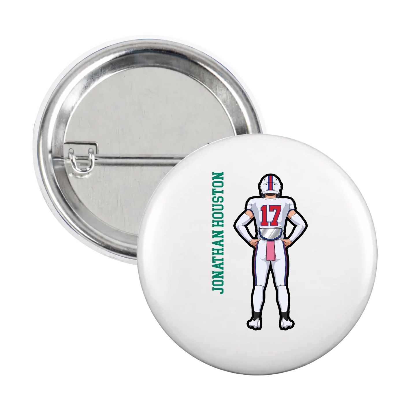 Game Day Button — Name Vertical in White