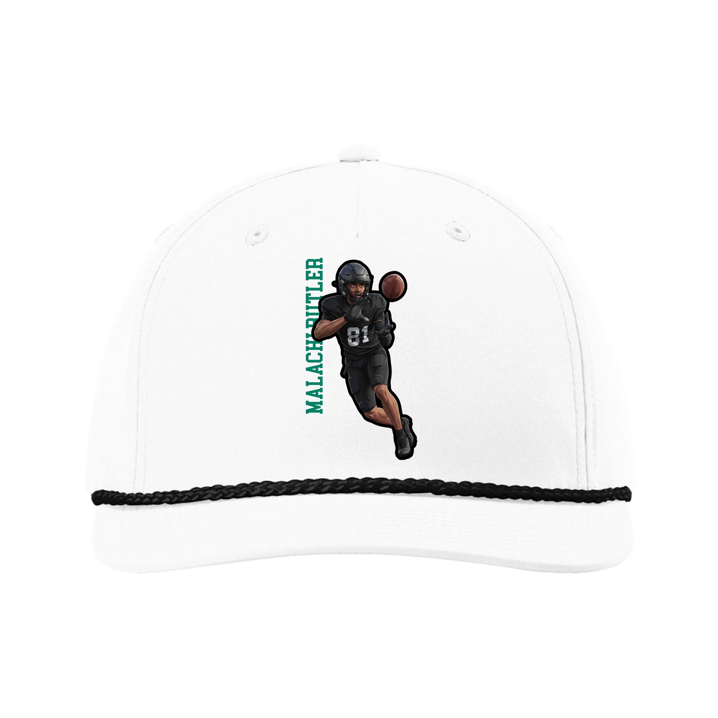 Five-Panel Classic Rope Cap — Name Vertical in White