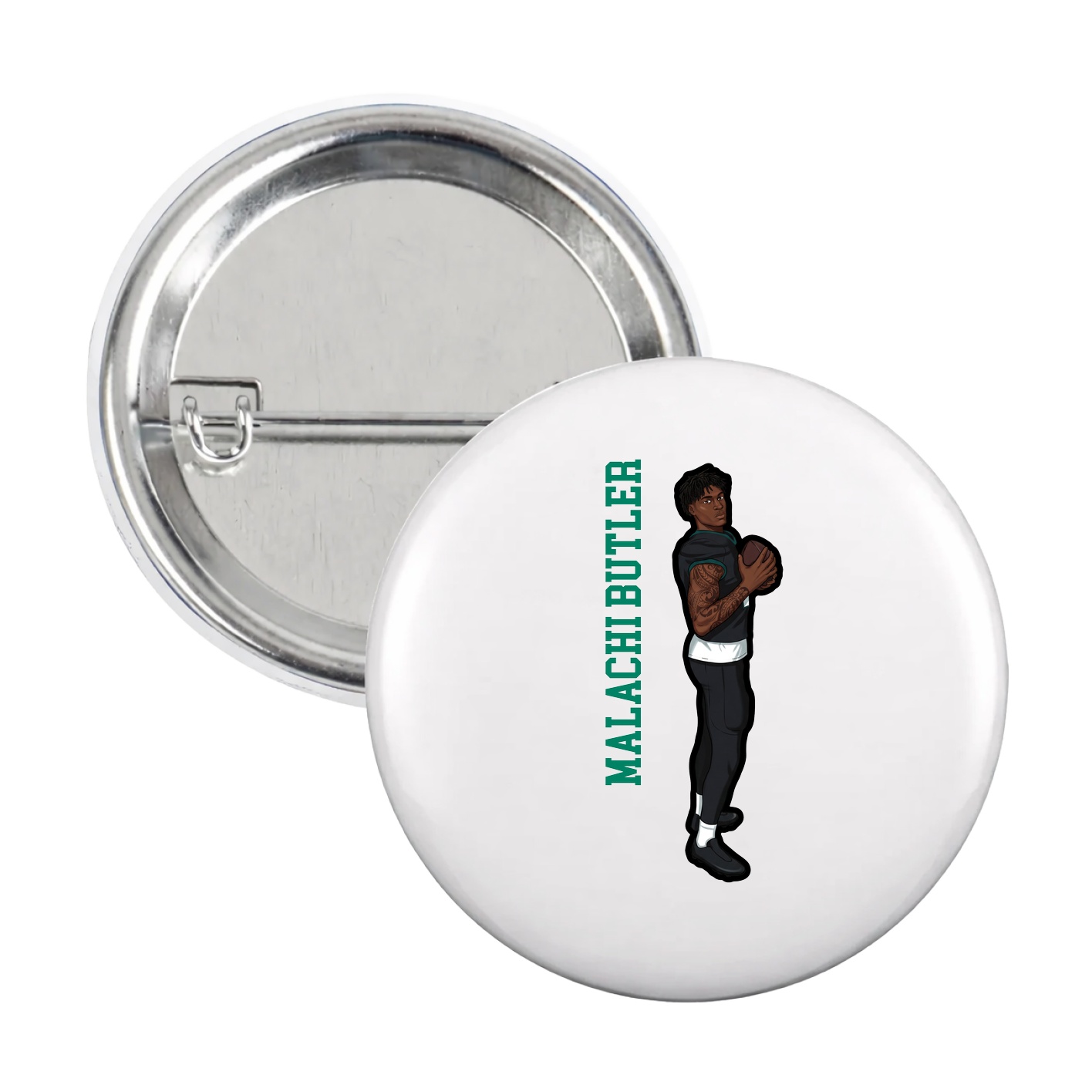 Game Day Button — Name Vertical in White