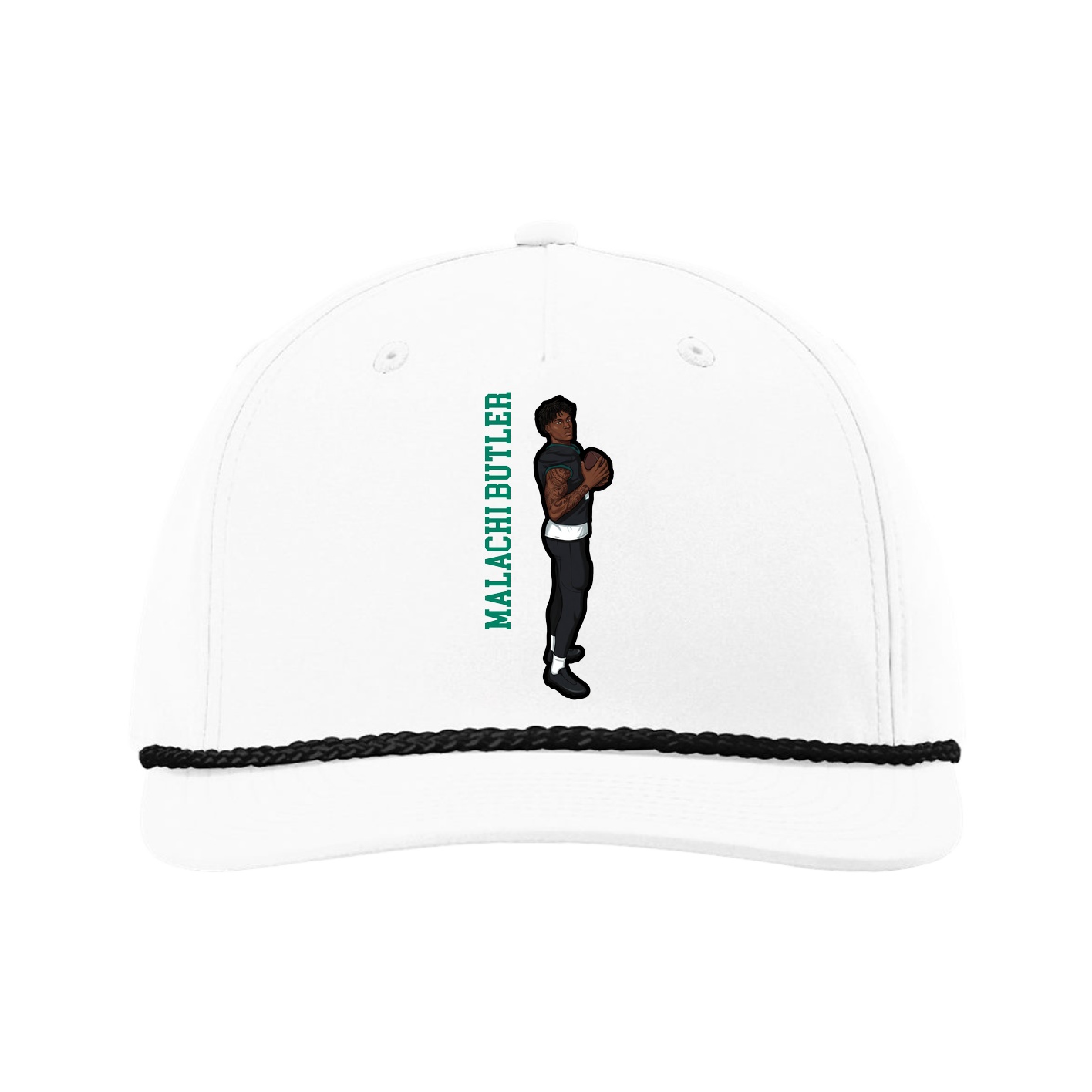 Five-Panel Classic Rope Cap — Name Vertical in White