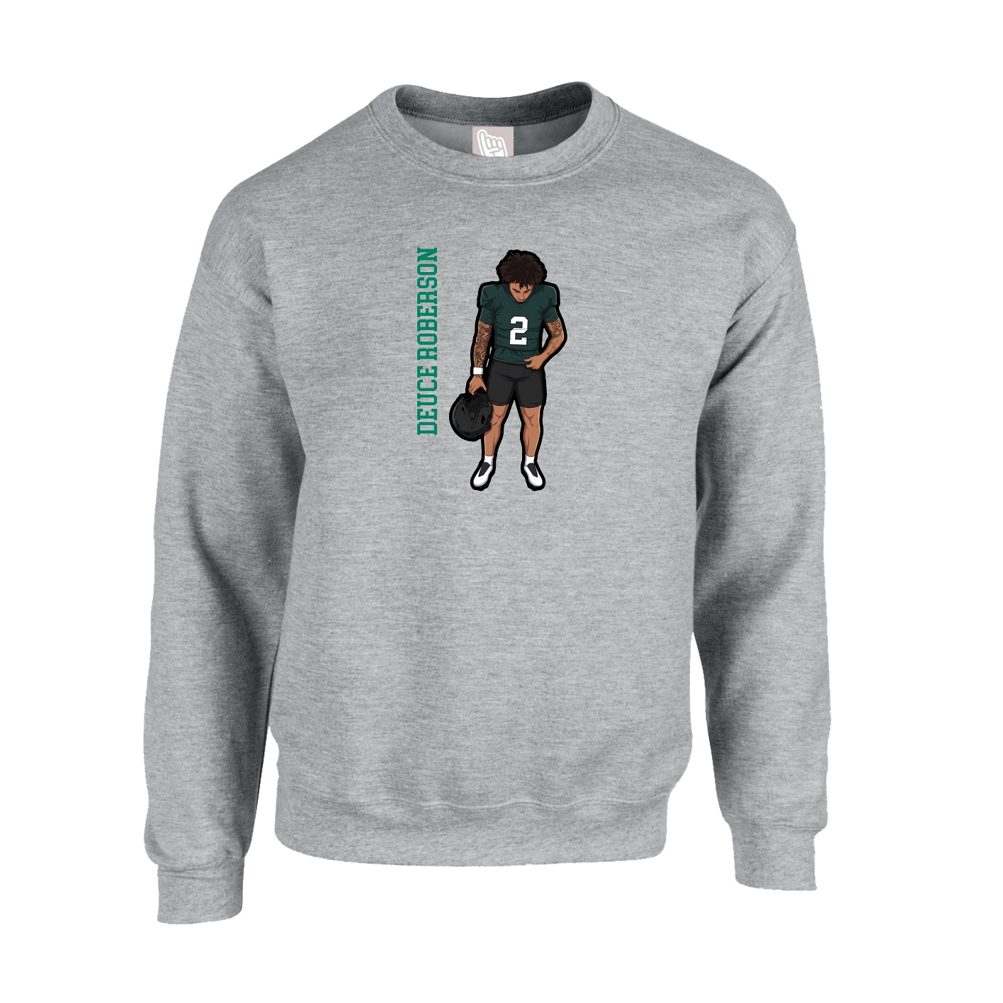 Fleece Crew — Name Vertical in Grey