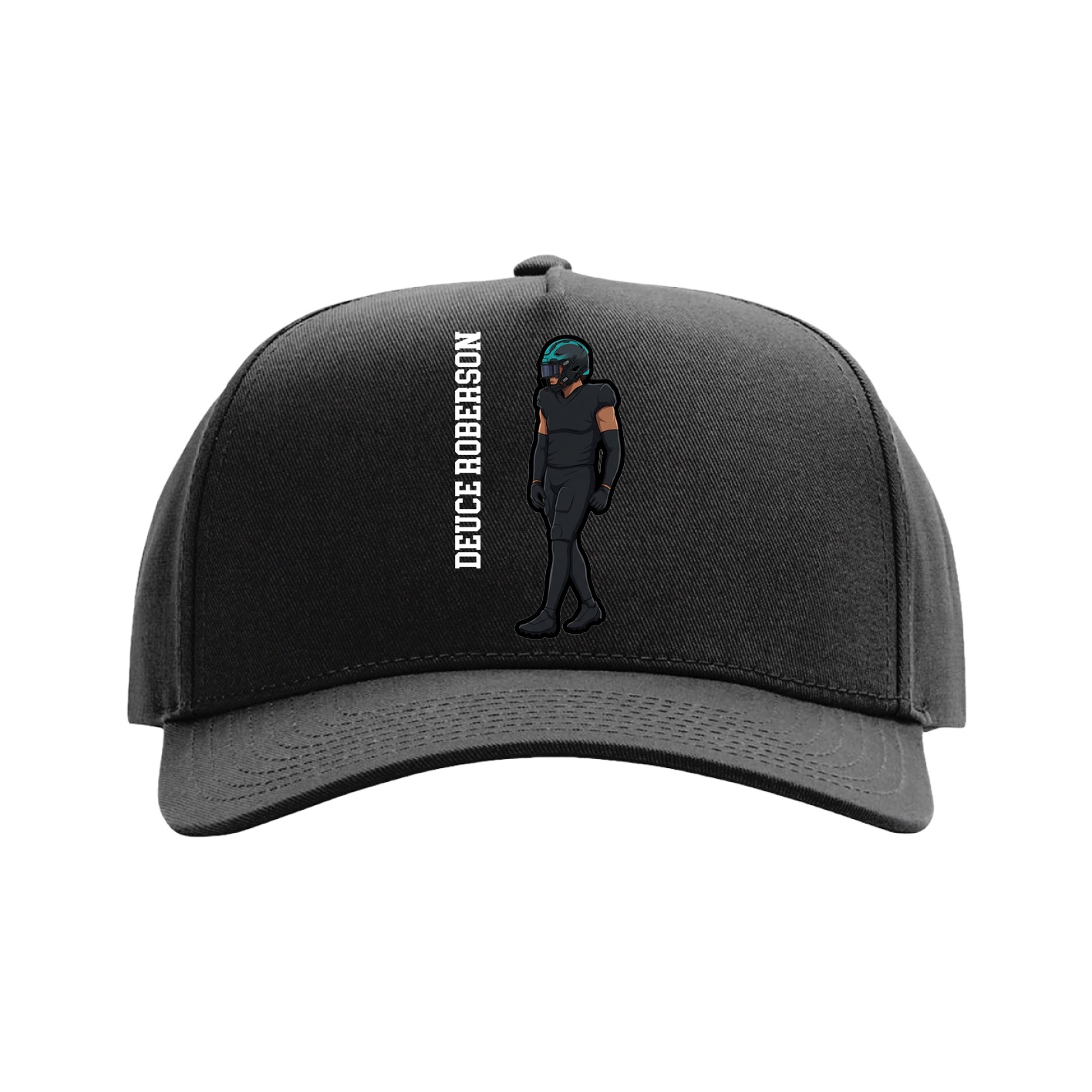 Full Fabric Five-Panel Champ Cap — Name Vertical in Black