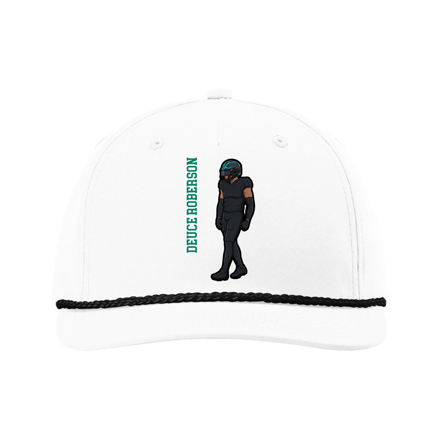 Five-Panel Classic Rope Cap — Name Vertical in White