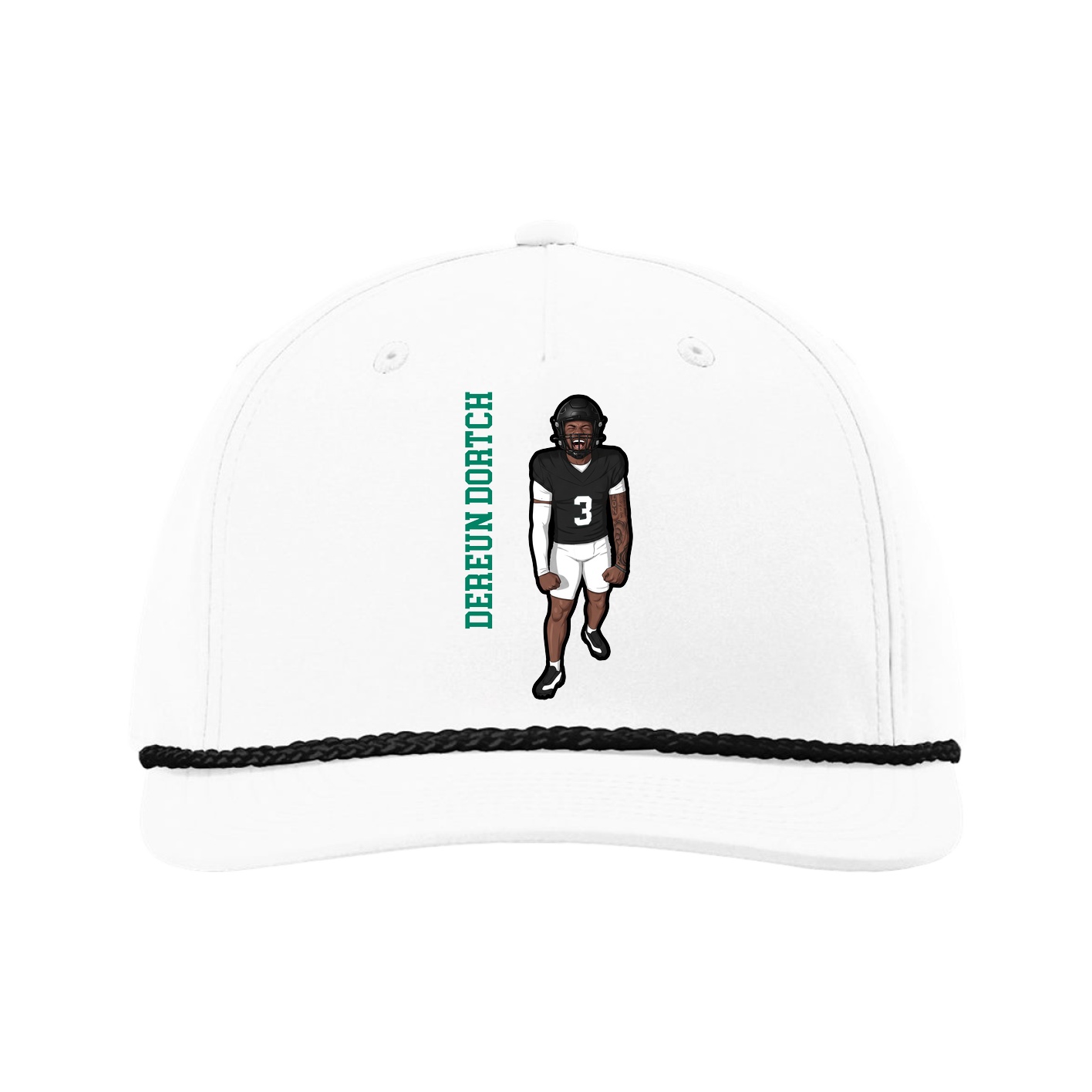 Five-Panel Classic Rope Cap — Name Vertical in White