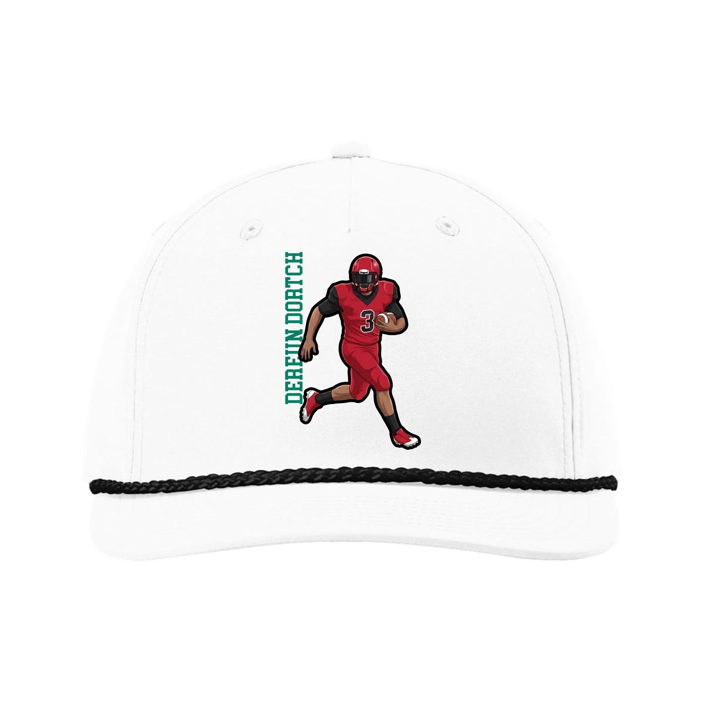 Five-Panel Classic Rope Cap — Name Vertical in White
