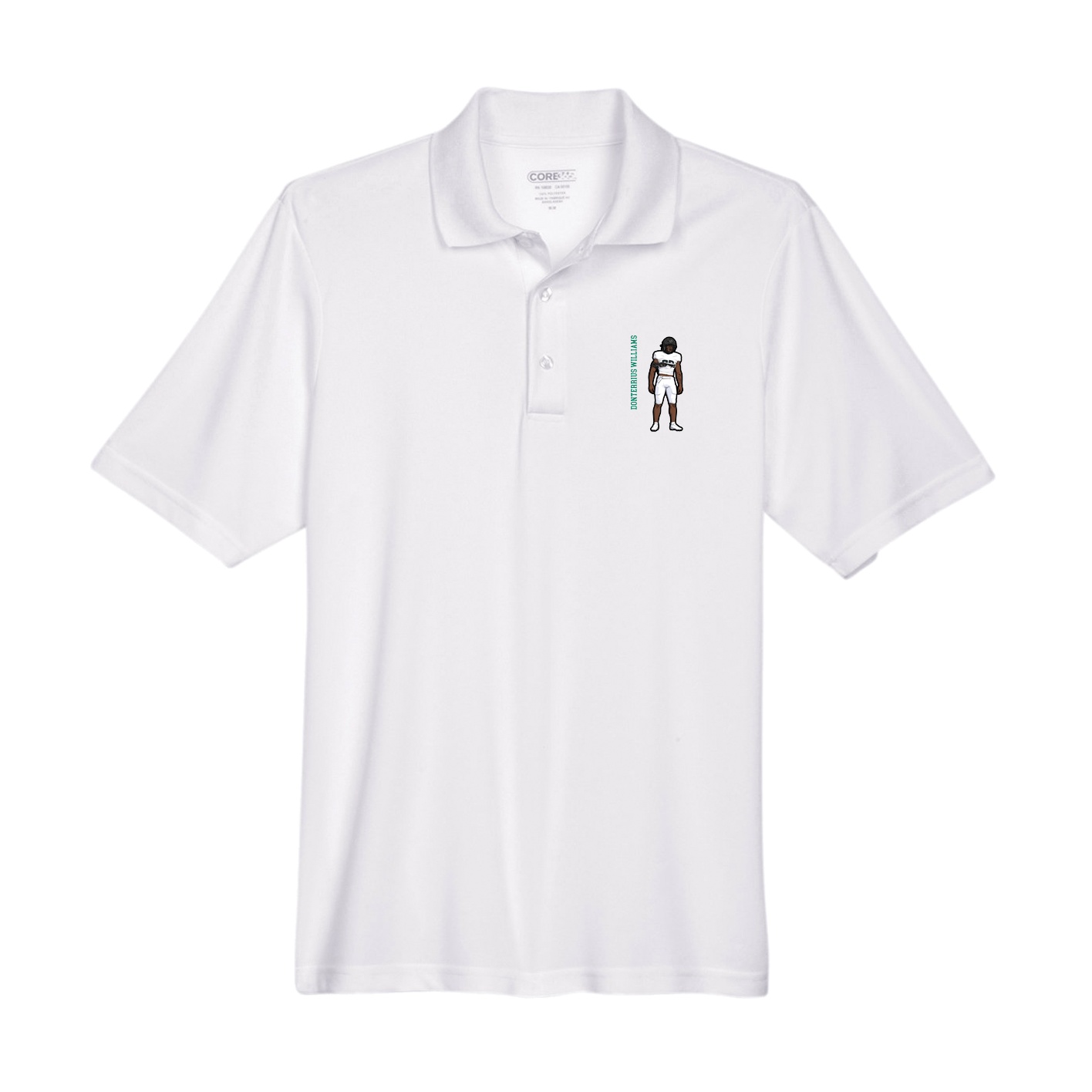 Performance Polo — Name Vertical in White
