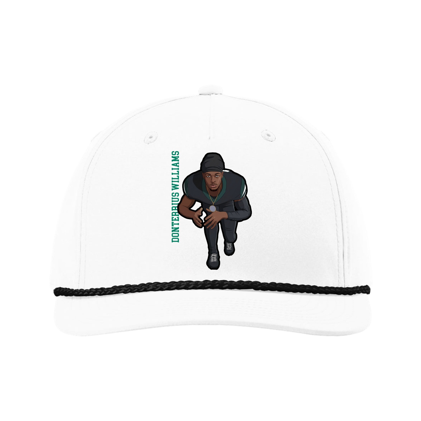 Five-Panel Classic Rope Cap — Name Vertical in White