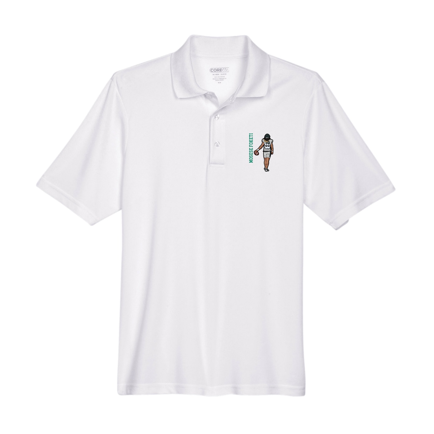 Performance Polo — Name Vertical in White